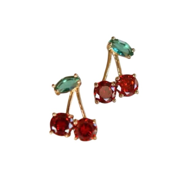Vibrant Red and Green Cherry Earrings - Picture 1 of 3
